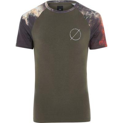 River Island Mens Geo Raglan Sleeve Muscle T-shirt