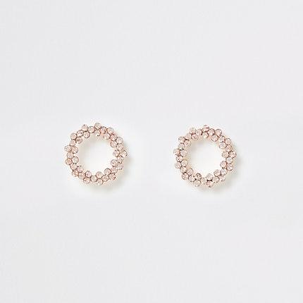River Island Womens Rose Gold Color Circle Stud Earrings