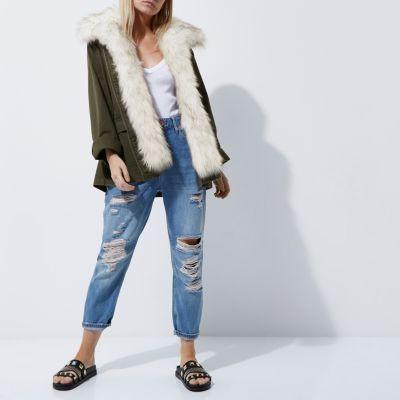 River Island Womens Petite Fur Trim Army Jacket