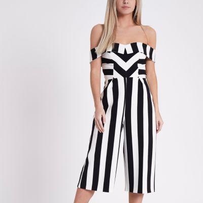 River Island Womens Petite Stripe Bardot Culotte Jumpsuit