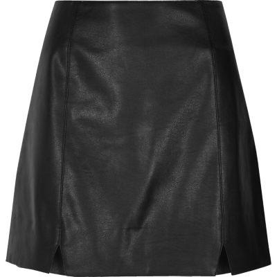 River Island Womens Faux Leather Notch Front Mini Skirt