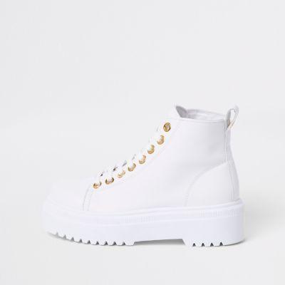 River Island Womens White Chunky Digger Lace Up Boots
