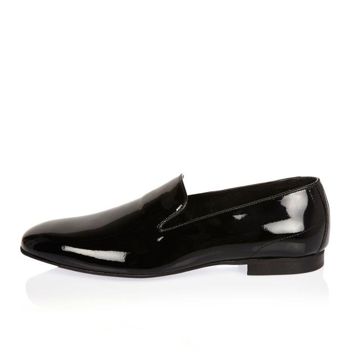 River Island Mensblack Patent Leather Slip-ons