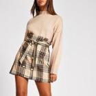 River Island Womens Check Button Front Paperbag Mini Skirt