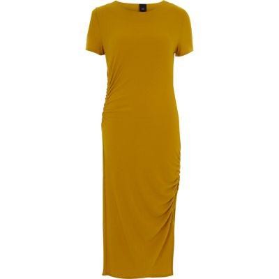 River Island Womens Ruched Short Sleeve Midi Dress