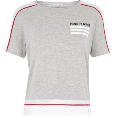 River Island Womens Marl Mesh Panel Text Print T Shirt