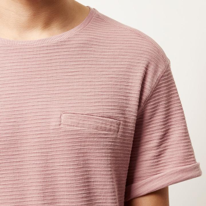 River Island Menspink Waffle Texture T-shirt