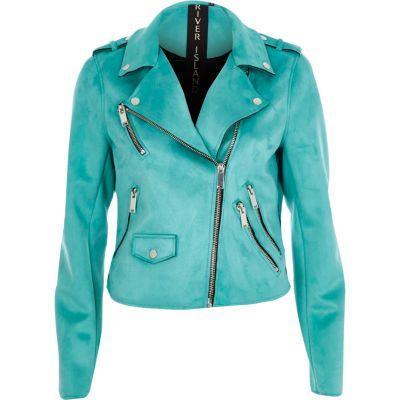River Island Womens Blue Faux Suede Biker Jacket