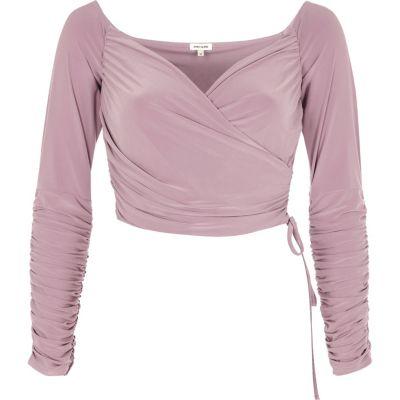 River Island Womens Nude Ruched Wrap Bardot Crop Top