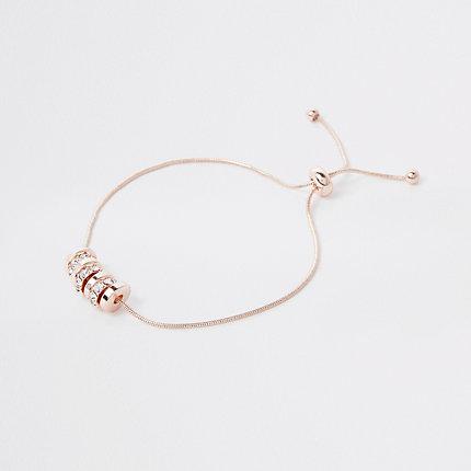 River Island Womens Rose Gold Tone Paved Circle Lariat Bracelet