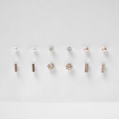 River Island Womens Rose Gold Tone Pearl Stud Earrings Pack