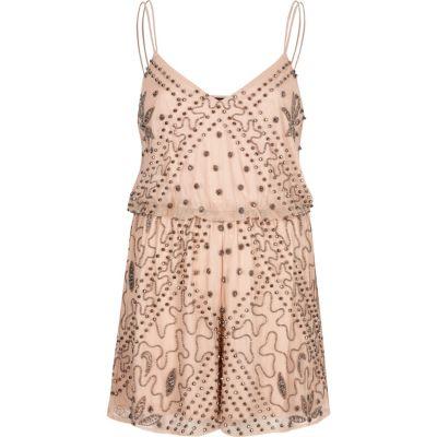 River Island Womens Nude Embellished Cami Romper