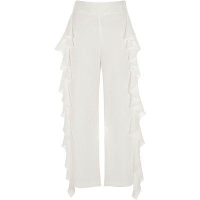River Island Womens White Frill Loose Fit Trousers