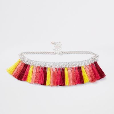 River Island Womens Silver Tone Diamante Tassel Choker