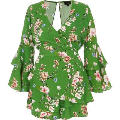 River Island Womens Floral Frill Skort Front Wrap Playsuit