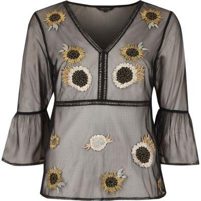 River Island Womens Mesh Floral Embroidered Blouse
