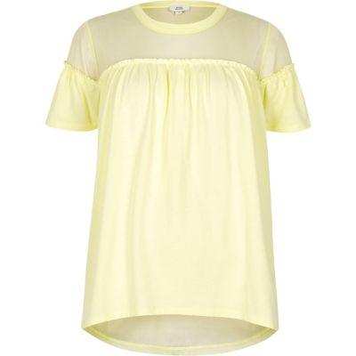 River Island Womens Ruffle Front Mesh Insert T-shirt
