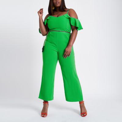 River Island Womens Plus Frill Sleeve Bardot Jumpsuit