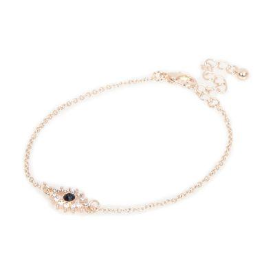 River Island Womens Rose Gold Tone Evil Eye Bracelet
