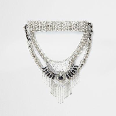 River Island Womens Silver Tone Multi Row Statement Choker Set