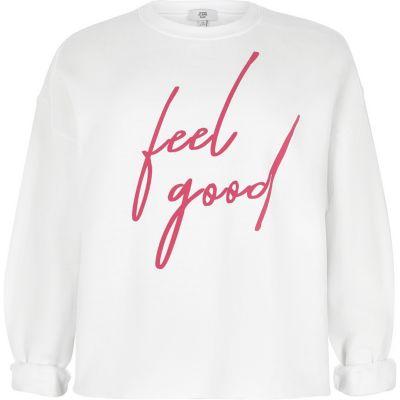 River Island Womens Plus White 'feel Good' Print Jumper