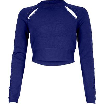 River Island Womens Bright Cut Out Cropped Long Sleeve Top