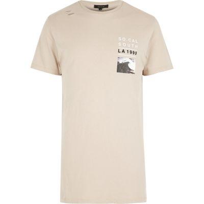 River Island Mens Cali Pocket Print Longline T-shirt