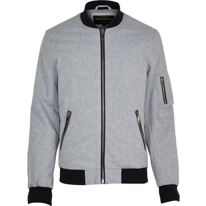 River Island Mensblue Chambray Bomber Jacket
