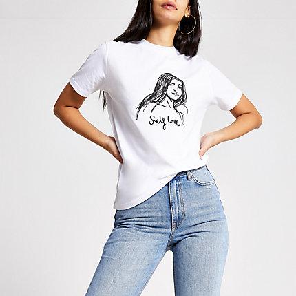 River Island Womens Tee And Cake White 'self Love' T-shirt