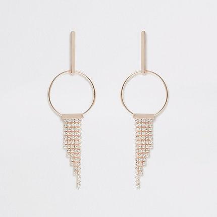 River Island Womens Rose Gold Color Cupchain Tassel Drop Earring