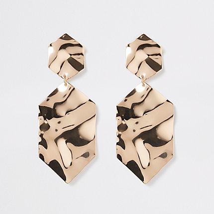 River Island Womens Gold Tone Battered Hexagonal Drop Earrings
