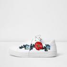 River Island Womens White Embroidered Lace Up Sneakers