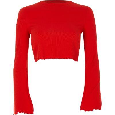 River Island Womens Long Bell Sleeve Ribbed Crop Top