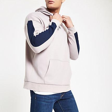 River Island Mens Slim Fit Panel Sleeve Hoodie