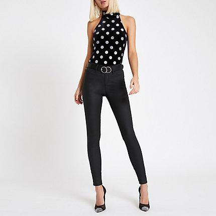 River Island Womens Polka Dot Velvet Bodysuit
