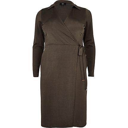 River Island Womens Plus Wrap Front Tie Waist Dress