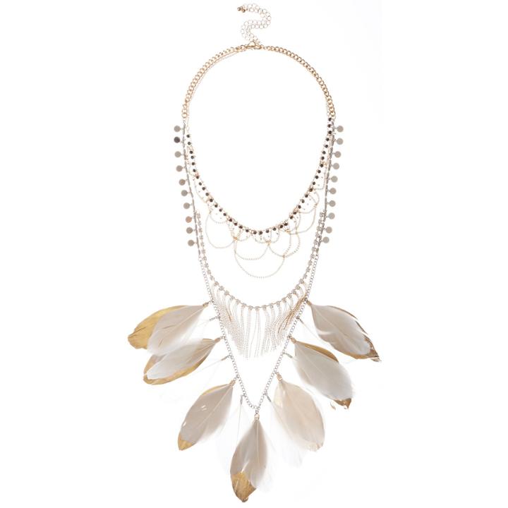 River Island Womens White Feather Bib Necklace