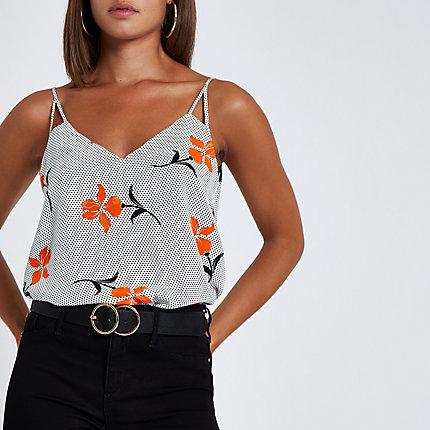 River Island Womens Floral Print Satin Split Strap Cami Top