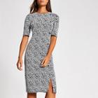 River Island Womens White Jacquard Short Puff Sleeve Midi Dress