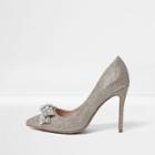 River Island Womens Gold Embellished Bow Court Shoes