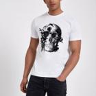 River Island Mens White Skull Flock Print Slim Fit T-shirt