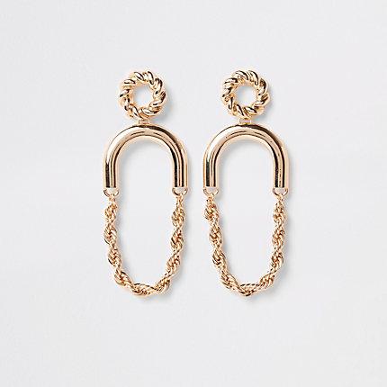 River Island Womens Gold Color Twist Hoop Drop Earrings