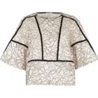 River Island Womens White Lace Floral Flared Sleeve Top