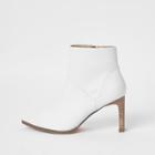 River Island Womens White Pointed Slim Square Heel Boots