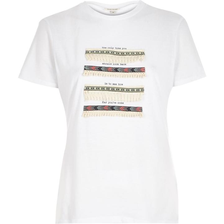 River Island Womens Slogan Fringed T-shirt