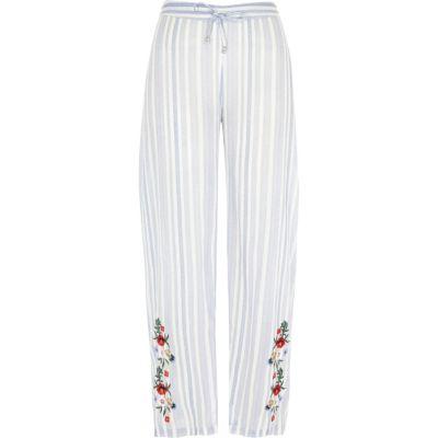 River Island Womens Stripe Embroidered Pajama Pants