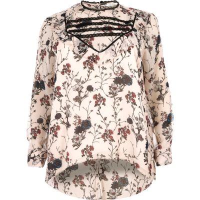 River Island Womens Plus Floral Print Bib Front Blouse
