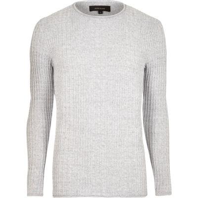 River Island Menslight Rib Knit Crew Neck Jumper