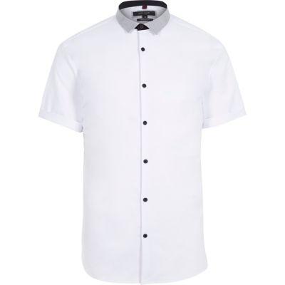 River Island Mens White Contrast Muscle Fit Short Sleeve Shirt