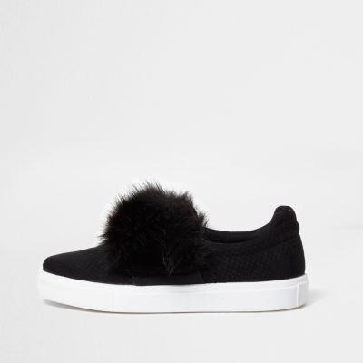River Island Womens Fluffy Slip On Plimsolls